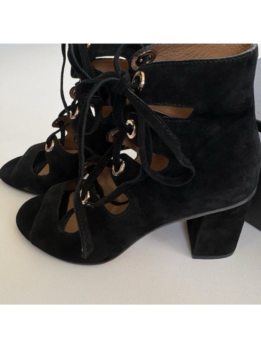 New Coach Women’s 5M Priscilla Lux Black Suede Lace Up Open Toe Sandals 3” Heels - Picture 5 of 14